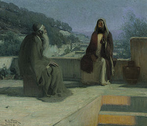Nicodemus and Jesus on a rooftop