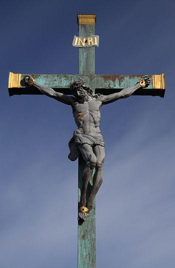 Jesus on the cross on the Stone Bridge in Píse...