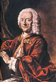 Georg Philipp Telemann (1681–1767), hand-colored aquatint by Valentin Daniel Preisler, after a lost painting by Louis Michael Schneider, 1750.