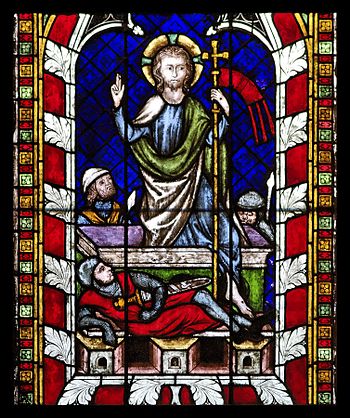 English: Gothic stained glass window depiction...