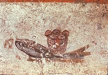 Early third century depiction of eucharistic bread and fish, Catacomb of San Callisto, Rome.