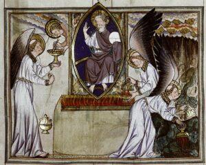 Douce Apocalypse - Bodleian Ms180 - p.022 Angel given incence censes the altar ("An Angel stood near the altar")
