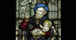 Simeon and the Christ child, glass by Kempe, 1926, in St. Botolph's church, Boston. Photo by J.Hannan-Briggs