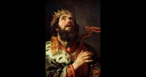King David Playing the Harp (1622) by Gerard van Honthorst. His glory is great in thy salvation...